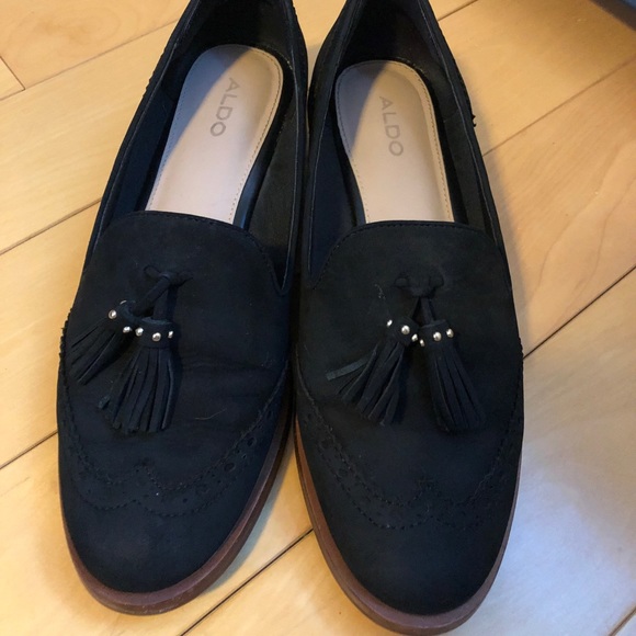 ALDO Ladies Black Suede Loafers - Picture 1 of 2
